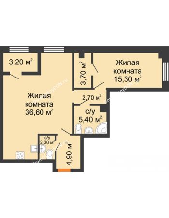 2 комнатная квартира 72,5 м² - ЖК Дом на 18-й Линии, 3