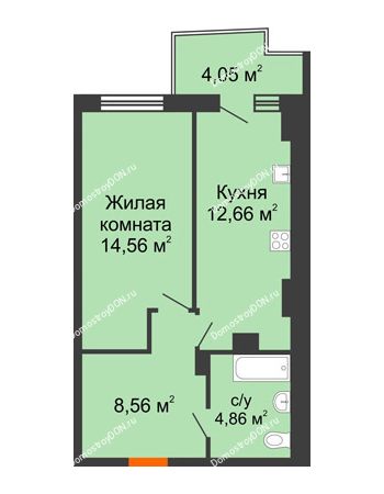 1 комнатная квартира 41,73 м² в ЖК Сердце Ростова 2, дом Литер 8