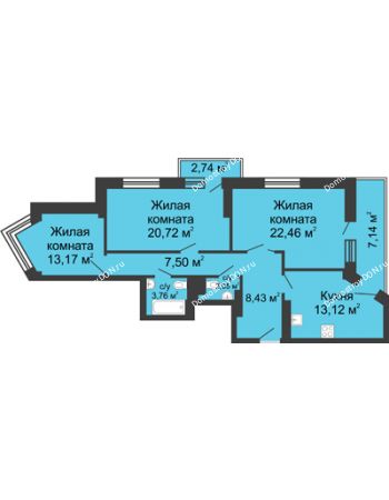 3 комнатная квартира 101,09 м² - ЖК Юбилейный