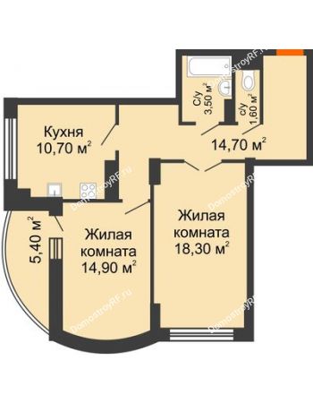 2 комнатная квартира 66,4 м² в ЖК Высота, дом 4 позиция
