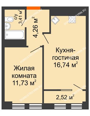 2 комнатная квартира 41,03 м² в ЖК Каскад на Менделеева, дом № 1