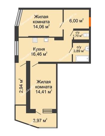 2 комнатная квартира 63,43 м² в ЖК Мозаика, дом Литер 4