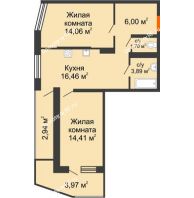 2 комнатная квартира 63,43 м² в ЖК Мозаика, дом Литер 4 - планировка