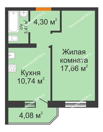 1 комнатная квартира 38,21 м² в ЖК Суворовский, дом Литер 1, Участок 120