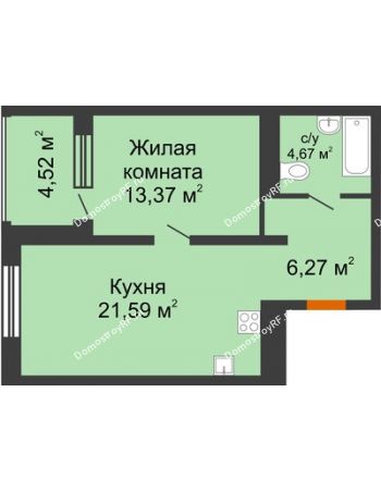 1 комнатная квартира 49,6 м² - ЖК Пешков