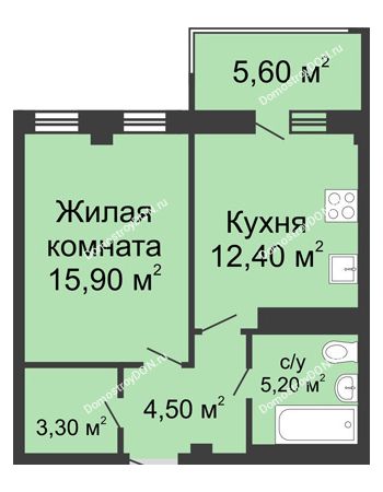 1 комнатная квартира 43 м² - ЖК Нахичевань