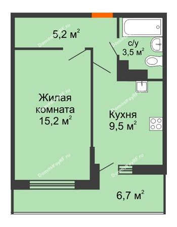1 комнатная квартира 35,7 м² в ЖК Акварели-2, дом Литер 4