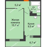 1 комнатная квартира 35,7 м² в ЖК Акварели-2, дом Литер 4 - планировка