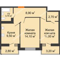 2 комнатная квартира 52,9 м² в ЖК Вересаево, дом Литер 14 - планировка