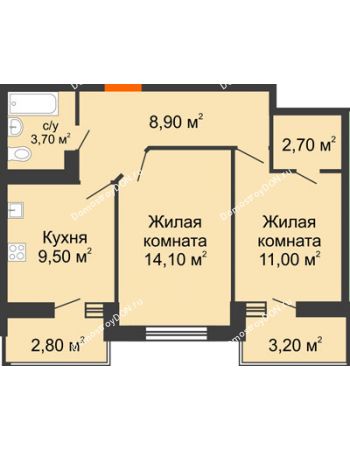 2 комнатная квартира 52,9 м² в ЖК Вересаево, дом Литер 14