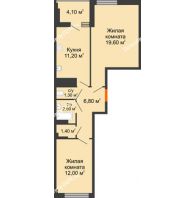 2 комнатная квартира 56,85 м² в ЖК Грин Парк, дом Литер 2 - планировка