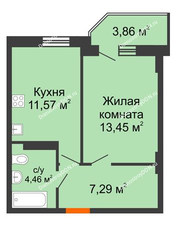 1 комнатная квартира 37,93 м² в ЖК Свобода, дом №2
