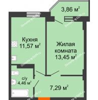 1 комнатная квартира 37,93 м² в ЖК Свобода, дом №2 - планировка