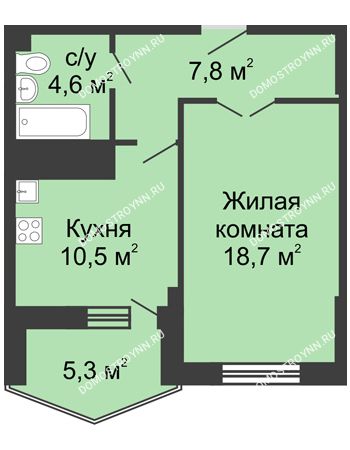 1 комнатная квартира 47,5 м² в ЖК Монолит, дом № 89, корп. 3