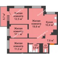 4 комнатная квартира 79,4 м² в ЖК Тихие зори, дом №2 - планировка