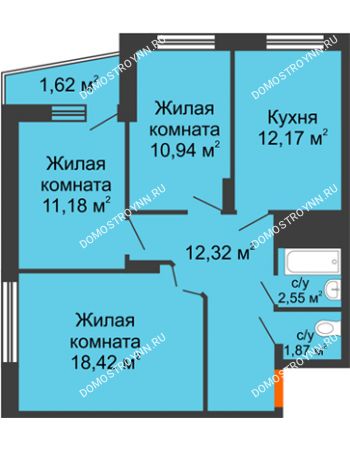 3 комнатная квартира 71,07 м² - ЖД Звездный
