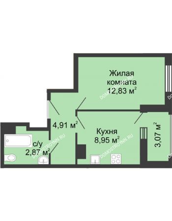 1 комнатная квартира 33,88 м² в ЖК Красная поляна, дом №3