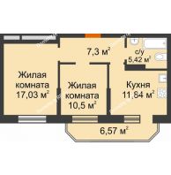 2 комнатная квартира 54,06 м² в ЖК Светлоград, дом Литер 15 - планировка