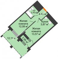 1 комнатная квартира 42,82 м² в ЖК Дом на Набережной, дом № 1 - планировка