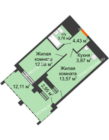 1 комнатная квартира 42,82 м² в ЖК Дом на Набережной, дом № 1