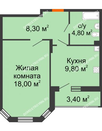 1 комнатная квартира 42,6 м² в ЖК Цветы, дом № 6-2