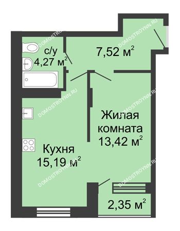 1 комнатная квартира 41,6 м² в ЖК Академический, дом № 10
