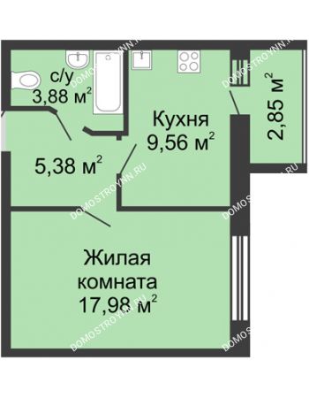 1 комнатная квартира 38,23 м² - ЖК Волжский-Берег	