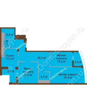 3 комнатная квартира 117,9 м² в ЖК Монолит, дом № 89, корп. 1, 2