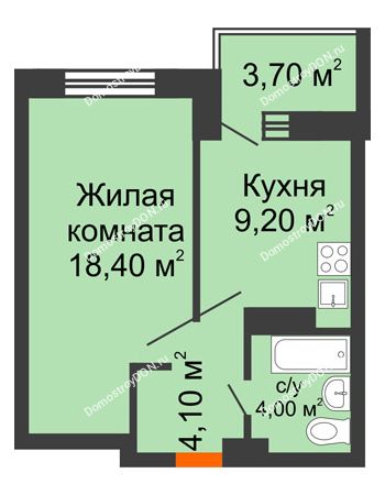 1 комнатная квартира 39,4 м² - ЖК Zапад (Запад)