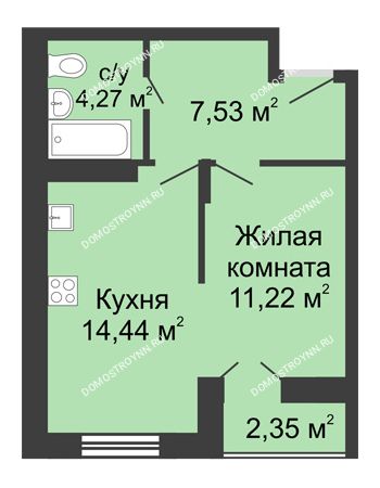 1 комнатная квартира 38,6 м² в ЖК Академический, дом № 10