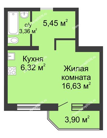 Студия 32,93 м² в ЖК Суворовский, дом Литер 14, Участок 120