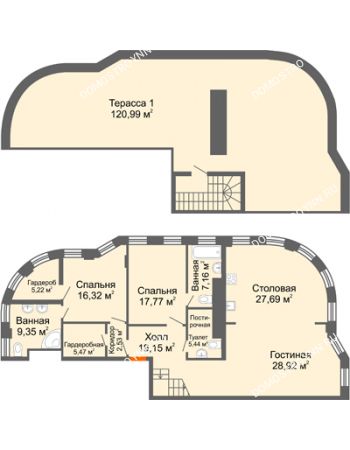 3 комнатная квартира 147,89 м² в ЖК Плотничный, дом № 1