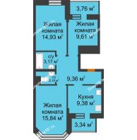 3 комнатная квартира 68,31 м² в ЖК Светлоград, дом Литер 16 - планировка