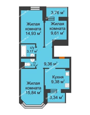 3 комнатная квартира 68,31 м² в ЖК Светлоград, дом Литер 16