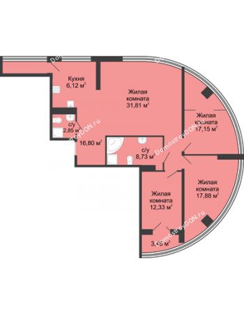 4 комнатная квартира 120,7 м² - ЖК Адмирал