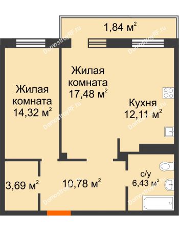 2 комнатная квартира 66,65 м² в ЖК Норма, дом № 2
