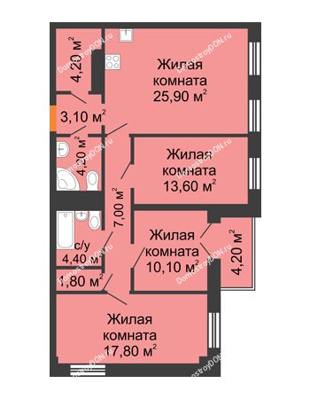 4 комнатная квартира 94,4 м² - ЖК Дом на 18-й Линии, 3
