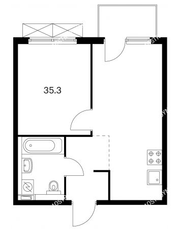 1 комнатная квартира 35,3 м² в ЖК Савин парк, дом корпус 3