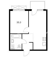 1 комнатная квартира 35,3 м² в ЖК Савин парк, дом корпус 3 - планировка