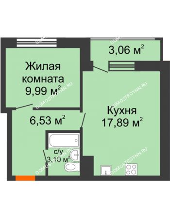 1 комнатная квартира 40,57 м² в ЖК Книги, дом № 2