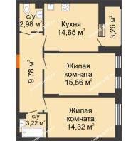 2 комнатная квартира 61,45 м², ЖД Жизнь - планировка
