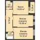 2 комнатная квартира 61,45 м², ЖД Жизнь - планировка