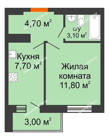 1 комнатная квартира 28,2 м² в ЖК Новая Пальмира, дом № 65