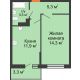 1 комнатная квартира 36 м² в ЖК SkyPark (Скайпарк), дом Литер 1, корпус 2, 1 этап - планировка