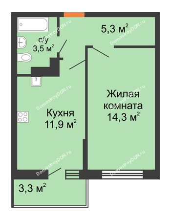 1 комнатная квартира 36 м² в ЖК SkyPark (Скайпарк), дом Литер 1, корпус 2, 1 этап