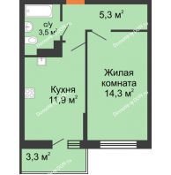 1 комнатная квартира 36 м² в ЖК SkyPark (Скайпарк), дом Литер 1, корпус 2, 1 этап - планировка