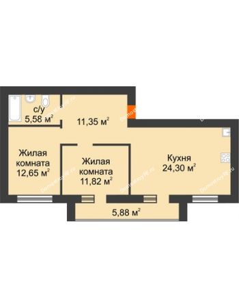 2 комнатная квартира 68,64 м² в Микрорайон Дон, дом ул Генерала Круковского, д. 1
