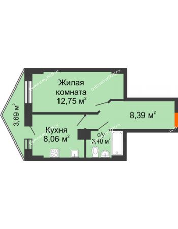 1 комнатная квартира 33,49 м² в ЖК Рубин, дом Литер 3