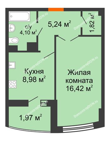 1 комнатная квартира 38,37 м² в ЖК Университетский 137, дом Секция С1