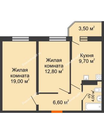 2 комнатная квартира 53,2 м² в ЖК Олимпийский, дом Литер 2